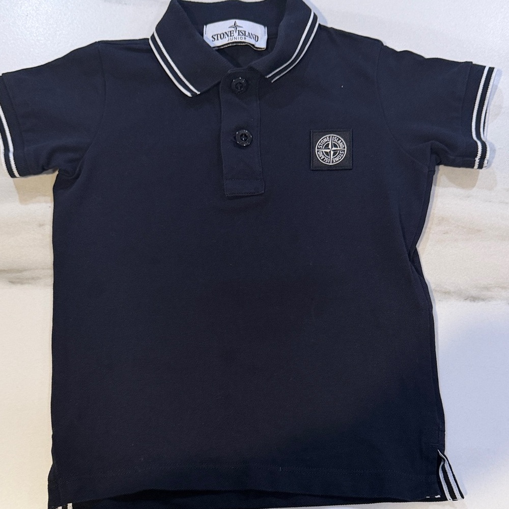 Stone Island Kids Dark Blue Polo with White Trim